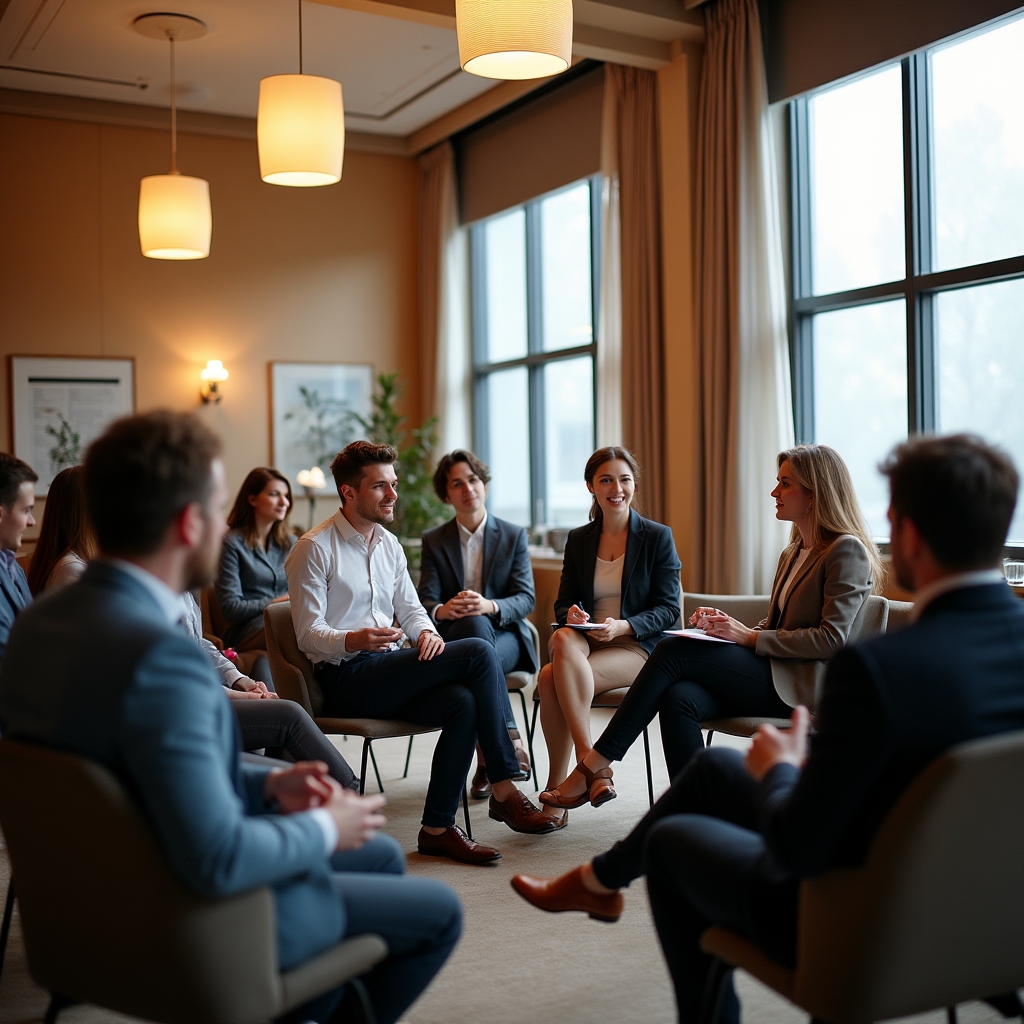 Open dialogue session with participants sharing perspectives in a circle arrangement